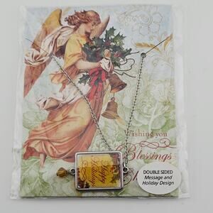 Happy Holidays Pendant Necklace Silver Tone Chain Vintage Look Christmas NWT